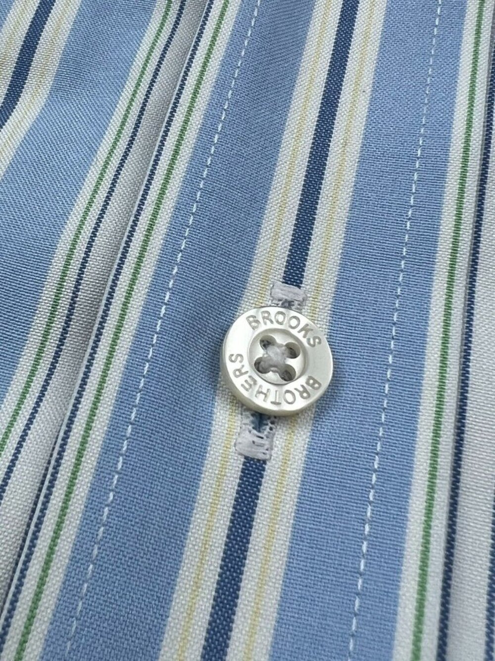 Brooks Brothers Button Up Shirt Mens XL Blue White Green Striped All Cotton